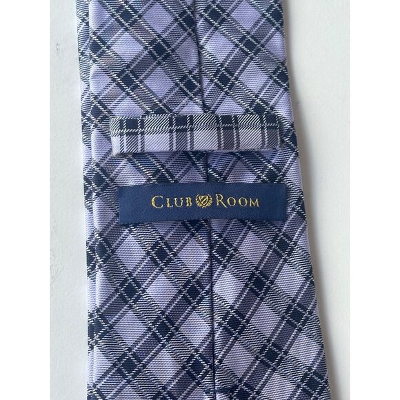 Club Room Men's Dress Shirt Tie Purple Plaid Pattern 100% Silk - Picture 4 of 9